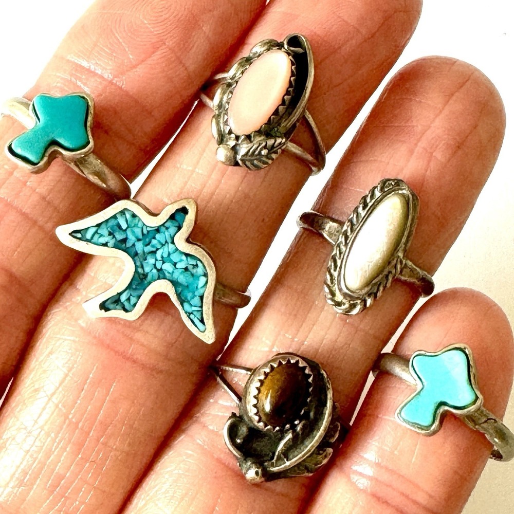 VTG Navajo Ring Lot‎ Turquoise Sz 3 to 4 Jewelry 12g Sterling Native Am Wearable